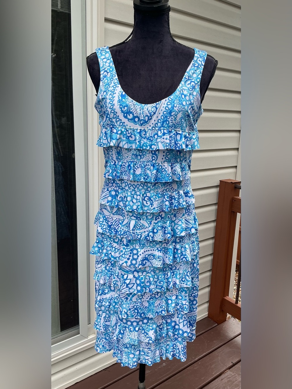 Sleeveless Blue Ruffle Tiered Sundress⛵️🏝️☀️🌸